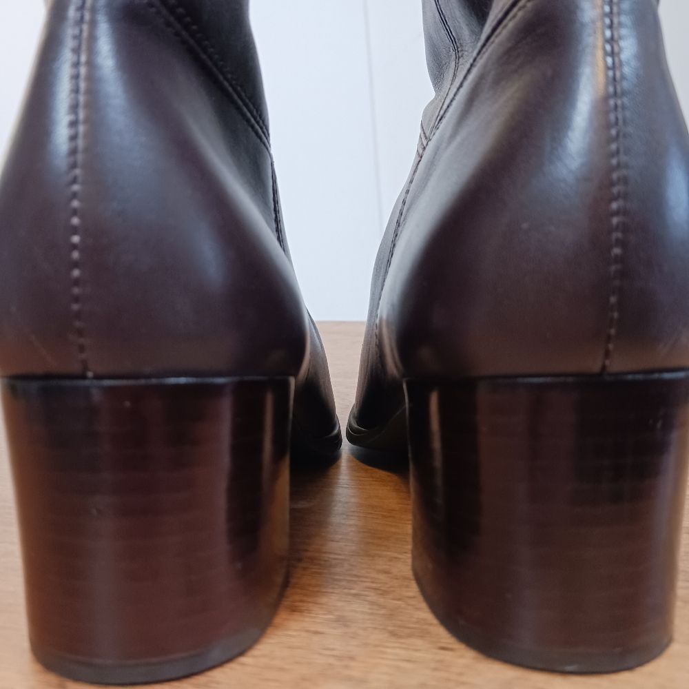 EASY SPIRIT Brown Leather Mid Calf Booties Ankle Block Heel Verybossys Size 9 - Picture 6 of 12